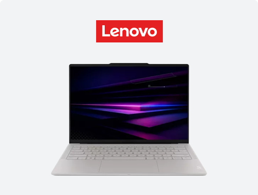 Imagery of Lenovo Yoga Slim 7  laptop, plus logo.