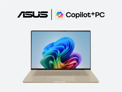 Imagery of ASUS Zenbook A16 laptop. Plus ASUS and Copilot+ PC logo.