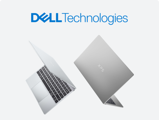 Imagery of Dell laptops, plus logo.