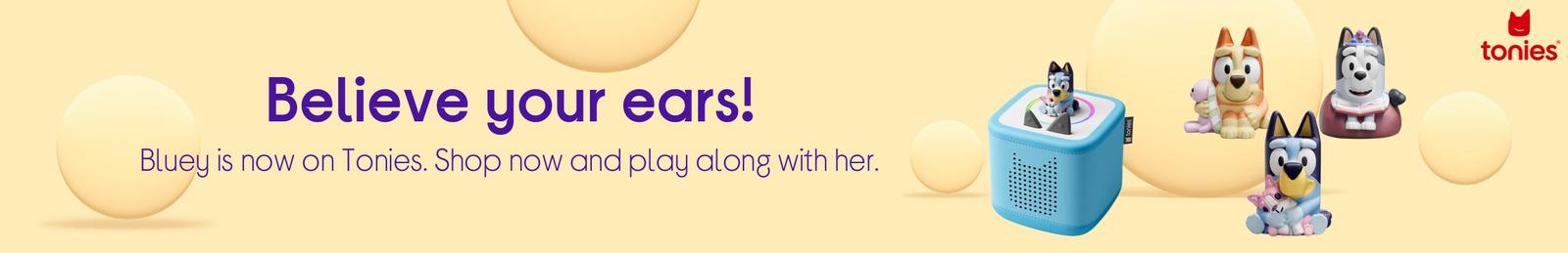 Bluey is now on Tonies! Shop now and play along with her.