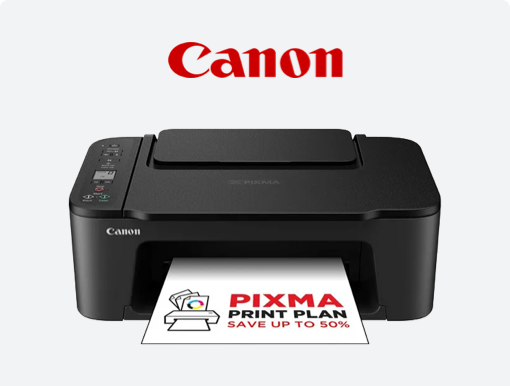 Imagery of Canon printer plus logo.