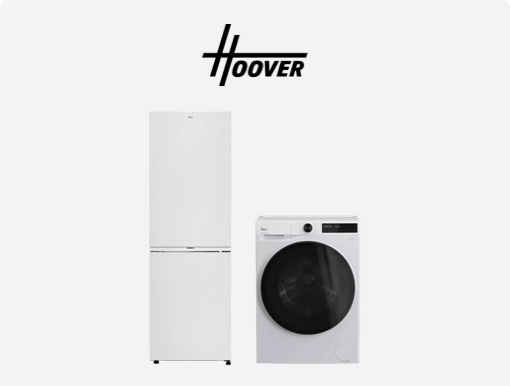 HOOVER Pro Wash Series 5 HBP Spin Washing Machine, HOOVER Smart Fridge Freezer with Logo.
