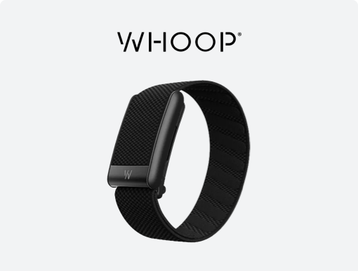 Imagery of Whoop fitness tracker with logo. 