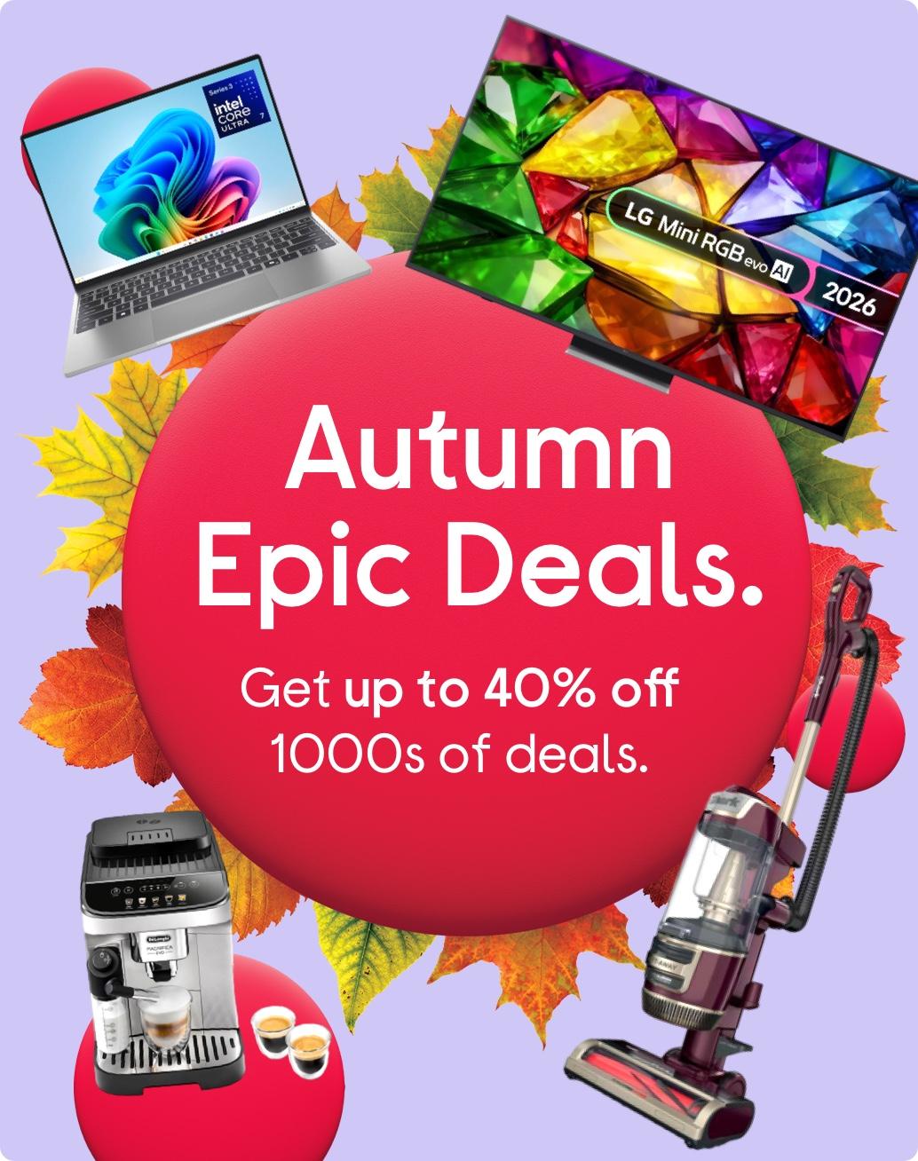 Images of a laptop, television, vacuum cleaner and coffee machine