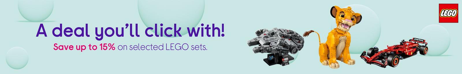A deal you’ll click with!  Save up to 15% on selected LEGO sets
