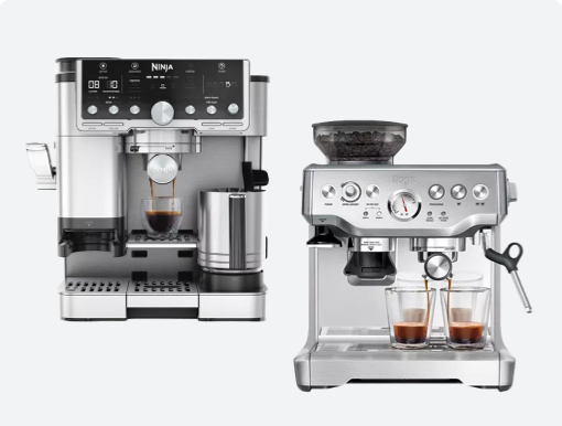 SAGE The Barista Bean to Cup Coffee Machine and NINJA Luxe Cafe Pro Bean to Cup Coffee Machine.