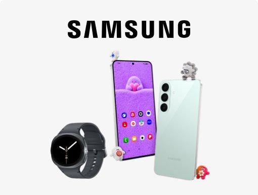 Image of Samsung galaxy S26 Fe and Samsung Galaxy Watch8 with logo