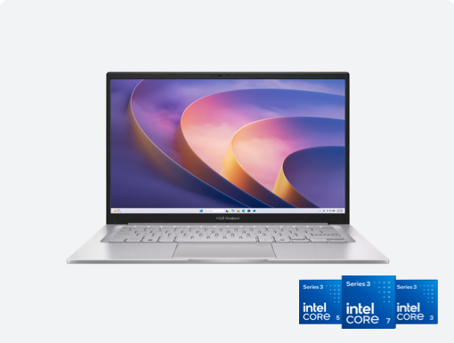 Imagery of laptop plus Intel Core Series 3 family badge.