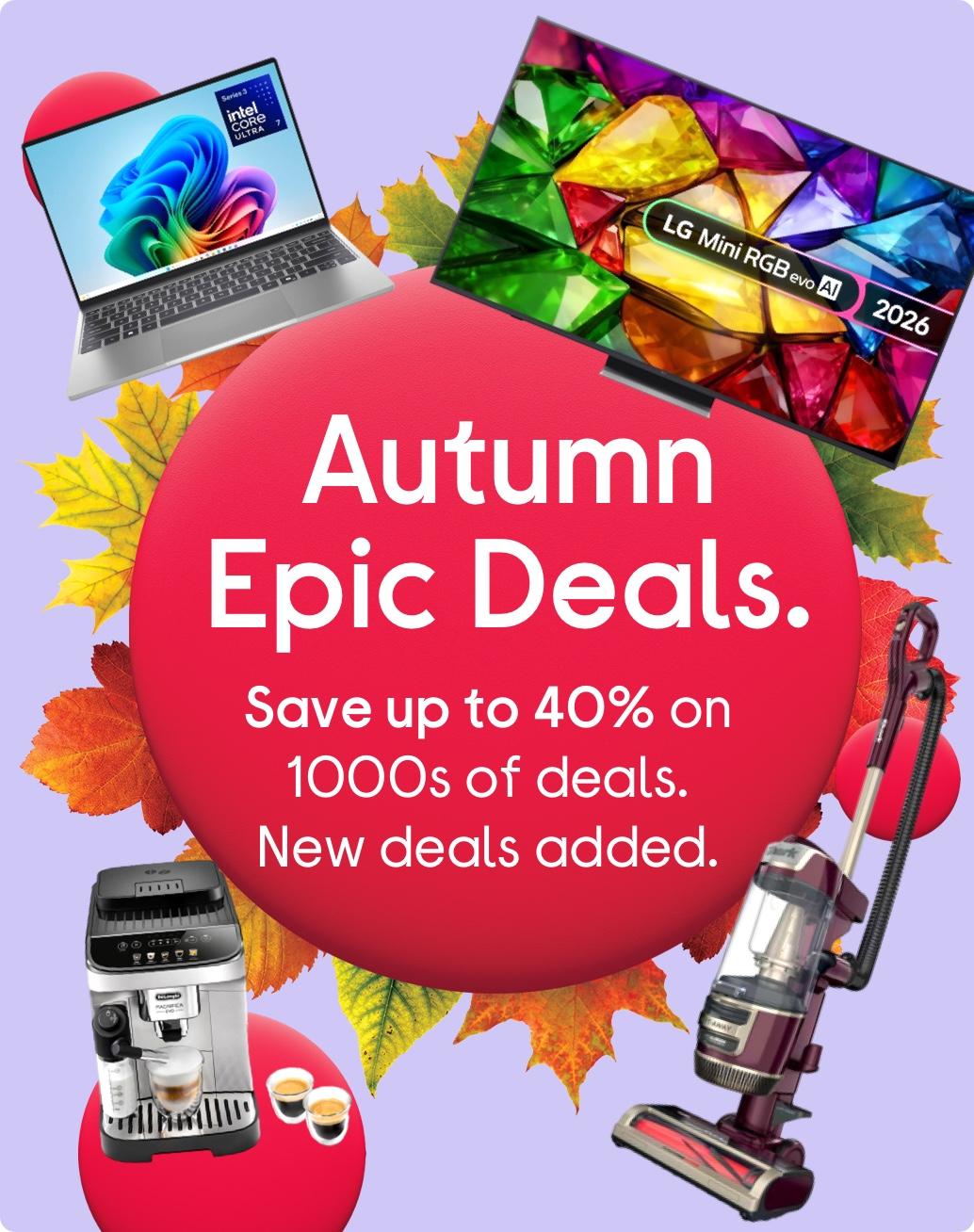 Images of a laptop, television, vacuum cleaner and coffee machine