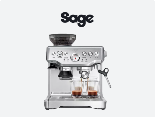 SAGE The Barista Express Bean to Cup Coffee Machine with logo. 