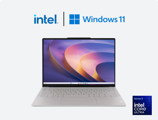 Imagery of laptop plus windows 11 and intel badge