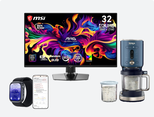 Images of Gaming monitor, Smart watch and Ninja Creami