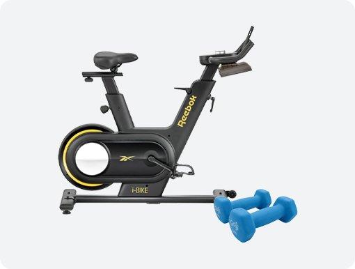 Exercise bike, dumbbells