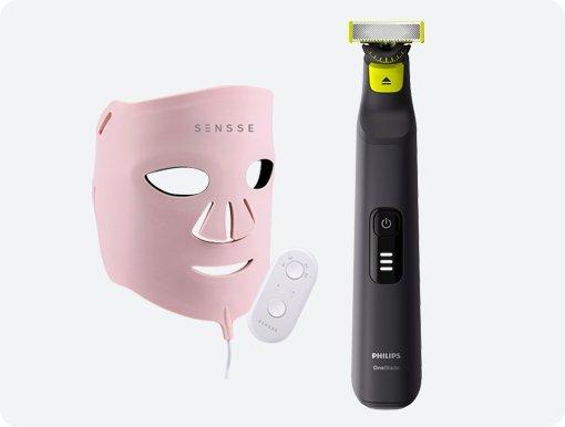 LED face mask and electric shaver