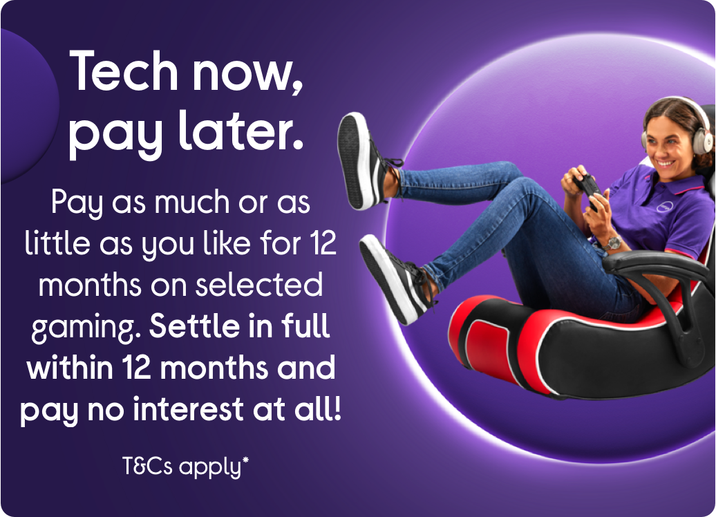 Tech now, pay later. Pay as much or as little as you like for 12 months. 