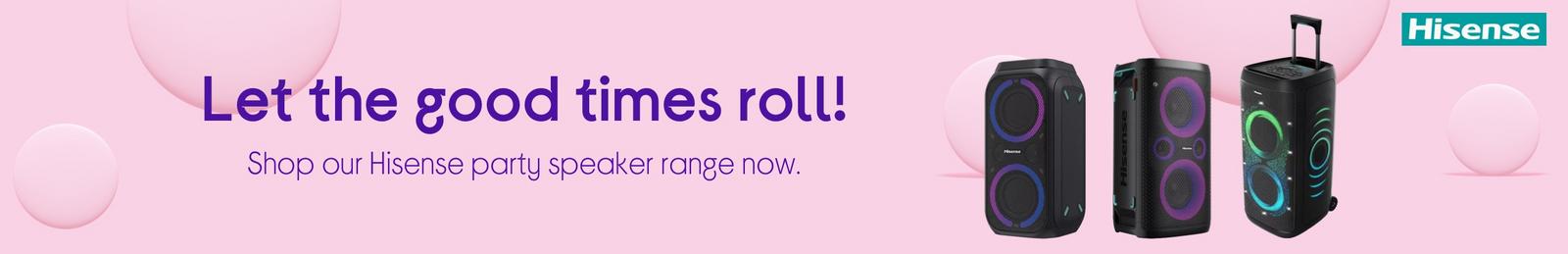 Shop our Hisense party speaker range now with logo.