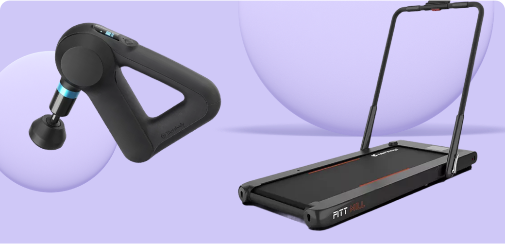a massage gun and a treadmill