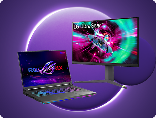 Asus ROG gaming laptop and LG Ultragear monitor