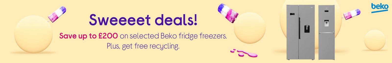 Save up to £100 on selected Beko fridge freezers. Plus, get free recycling.